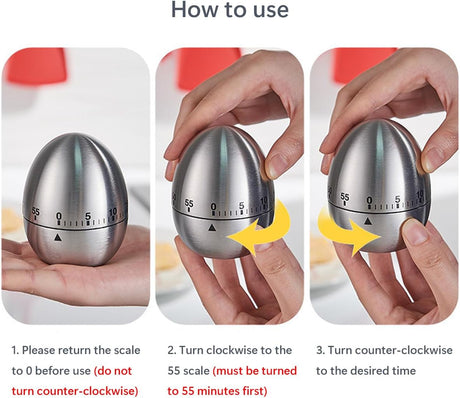 Egg Timer - Kitchen Timer - Analogue Kitchen Timer - Mechanical Kitchen Timer - Timer - Egg - Stainless Steel