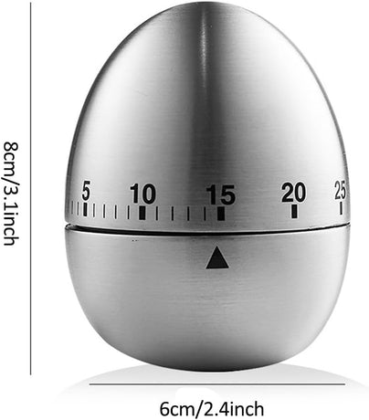 Egg Timer - Kitchen Timer - Analogue Kitchen Timer - Mechanical Kitchen Timer - Timer - Egg - Stainless Steel