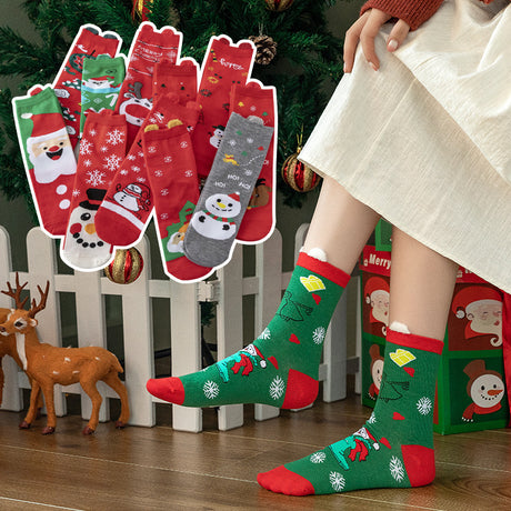 Socks - Christmas socks - Cotton women's socks with cartoon motif - 5 pairs