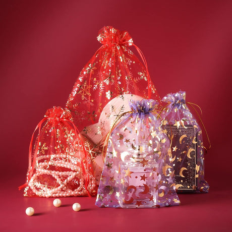 Gift bags - Purple drawstring organza - Wedding jewelry bags - 13x18cm - 100 pieces