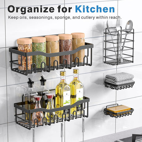 Self-Adhesive Shower Shelf - Rust-Resistant Stainless Steel Bathroom Organizer - No Drilling Required - Perfect for Bathroom Storage and Home Decor - XL - 5-Pack