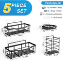 Self-Adhesive Shower Shelf - Rust-Resistant Stainless Steel Bathroom Organizer - No Drilling Required - Perfect for Bathroom Storage and Home Decor - XL - 5-Pack