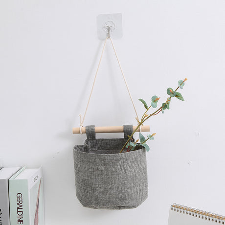 Hanging Storage Bag with Pockets - Hanging Storage Bag in Cotton and Linen - Over-the-Door Wall Organizer - Suitable for Bedroom and Bathroom - 3 Layers - Gray