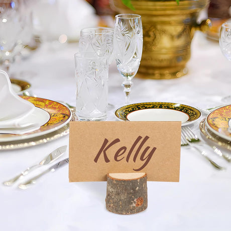 Wooden Place Cards (20) + Kraft Cards (20) - Wooden Card Holders - Wooden Place Cards - Rustic Wooden Photo Holders - Wedding Decorations