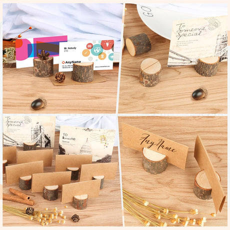 Wooden Place Cards (20) + Kraft Cards (20) - Wooden Card Holders - Wooden Place Cards - Rustic Wooden Photo Holders - Wedding Decorations