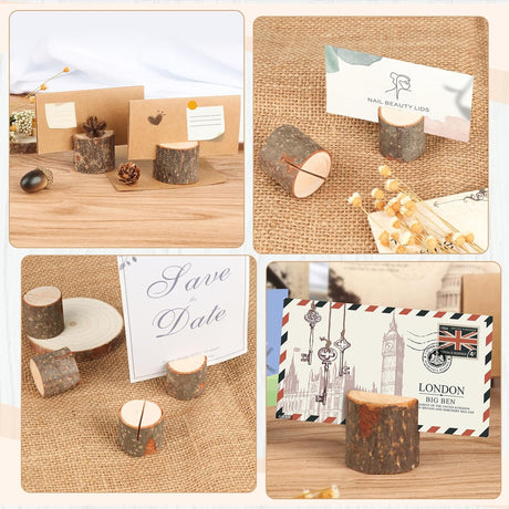 Wooden Place Cards (20) + Kraft Cards (20) - Wooden Card Holders - Wooden Place Cards - Rustic Wooden Photo Holders - Wedding Decorations