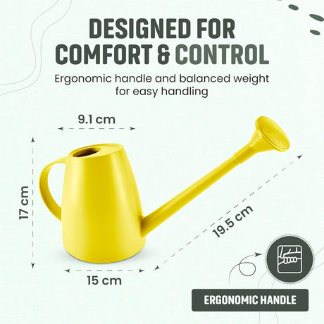 Plastic watering can - Plastic sprayer - Durable garden watering can - For plants and flowers - Easy-to-pour watering can for outdoor and indoor use - 1.8L Yellow