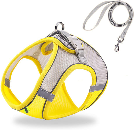 Cat Harness - Cat Harness and Leash Set - Soft, Adjustable, Escape-Proof Cat Leash - Breathable, Comfortable Vest for Easy Putting on, Suitable for Small Dogs and Kittens, Suitable for Outdoor Walks - Yellow XS