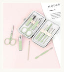 Manicure Set - Nail Clipper Set - Pedicure Care Tools - Travel Beauty Tools Made of Stainless Steel - 7 Pieces - Green