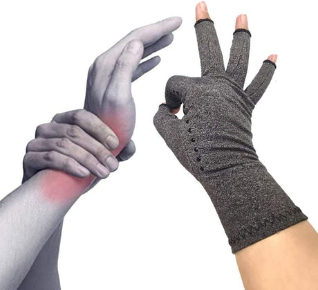 Rheumatism Gloves - Compression Gloves - Unisex - Osteoarthritis - Rheumatism - Arthritis - RSI - Carpal Tunnel Syndrome - L - Heather Grey Half Finger Gel