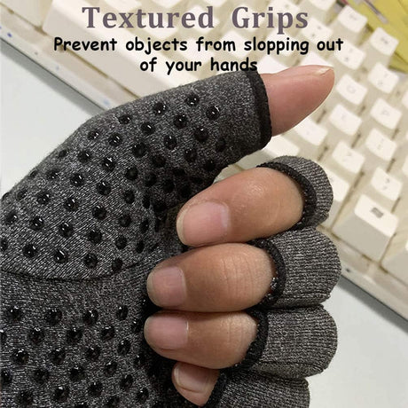 Rheumatism Gloves - Compression Gloves - Unisex - Osteoarthritis - Rheumatism - Arthritis - RSI - Carpal Tunnel Syndrome - L - Heather Grey Half Finger Gel