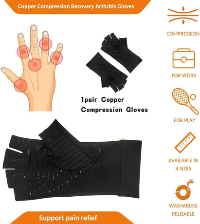 Rheumatism Gloves - Compression Gloves - Unisex - Osteoarthritis - Rheumatism - Arthritis - RSI - Carpal Tunnel Syndrome - XL - Copper Half Finger