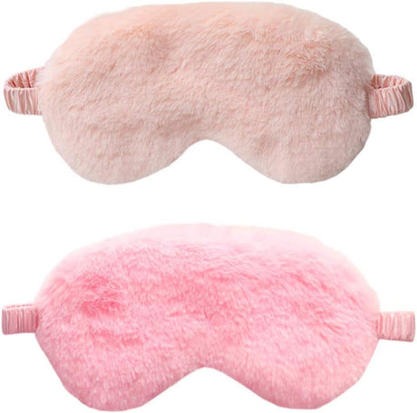 Faux Fur Eye Mask - Soft and Smooth Satin Eye Mask - Sleeping Eye Mask - 2-Pack (Pink + Yellow-Pink)