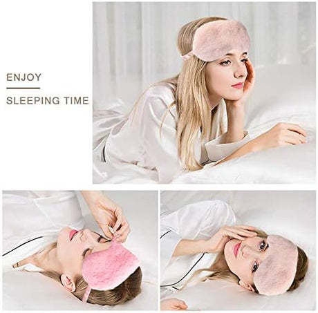 Faux Fur Eye Mask - Soft and Smooth Satin Eye Mask - Sleeping Eye Mask - 2-Pack (Pink + Yellow-Pink)