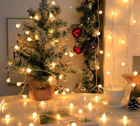 LED string lights with balls - battery operated - suitable for family gatherings, patios, gardens and weddings (6 m, 40 LEDs, warm color)