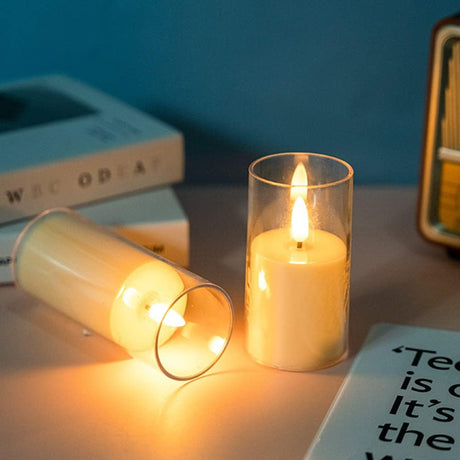 LED electronic candles, plastic candles, candle holders, flameless fireplaces, suitable for all kinds of festivals, 3 different sizes (5.5*10cm, 5.5*12.5cm, 5.5*15cm)