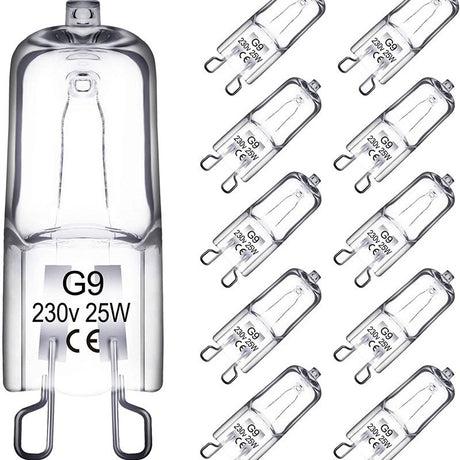 Halogen lamp - G9 Clear halogen lamp - Warm yellow light - 230V 25W - Suitable for pendant lamps - 10 pieces