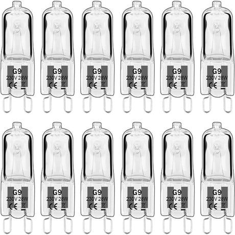 Halogen lamp - G9 Clear halogen lamp - Warm yellow light - 230V 28W - Suitable for pendant lamps - 10 pieces