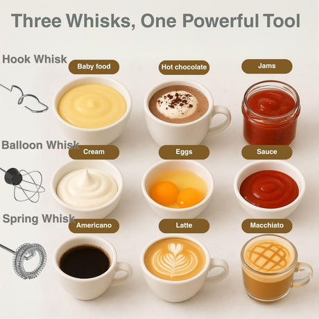 Rechargeable Milk Frother - Handheld Electric Milk Frother with 3 Speeds and 3 Interchangeable Beaters - For Coffee, Latte, Cappuccino, Eggs, Hot Chocolate - USB, Portable, Green