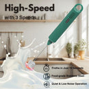 Rechargeable Milk Frother - Handheld Electric Milk Frother with 3 Speeds and 3 Interchangeable Beaters - For Coffee, Latte, Cappuccino, Eggs, Hot Chocolate - USB, Portable, Green