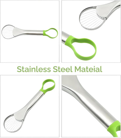 Avocado Slicer – 3-in-1 Avocado Cutting and Pitting Tool – Stainless Steel Pitter, Slicer and Spoon – Multifunctional Fruit Slicer with Green Handle – Kitchen Tool