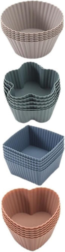 Paper Cupcake Cases – Mini Baking Pan – Mini Cake Molds – Baking Tools – Round, Square & Heart Shaped Silicone Molds – Heat Resistant, Reusable, Flexible and Non-Stick – Perfect for Baking, Parties & Birthdays – Pack of 24