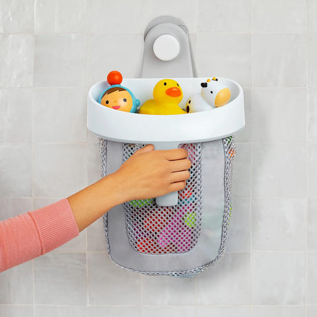 Toy Storage Bag Bathroom Rack Storage Bag for Bathroom with Quick Dry Net, Super Strong Suction Cup, Easy to Attach to Tiles and Bath Wall - Gray