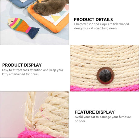 Interactive Cat Toys - Cat Toys - Intelligence Cat Toys - Sisal Scratching Mat in Fish Shape - Durable Scratching Toys for Cats - Protects Furniture & Provides Long-Lasting Fun - 3 Pieces