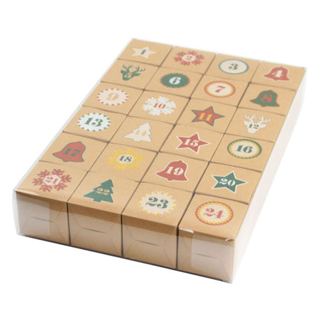 Christmas Box – Candy Boxes – Advent Calendar 1-24 Set – Refillable Countdown Box with Kraft Paper Boxes & Empty PVC Candy Containers for DIY Christmas Decoration & Gifts