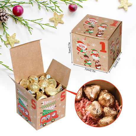 Christmas Box – Candy Boxes – 24 Piece Advent Calendar Gift Box Set – 7x7x7 cm Paper Countdown Boxes with Santa Claus & Snowman Designs – Perfect for Chocolates, Sweets & Small Gifts