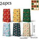 Paper Gift Bags – Christmas Gift Bags – 24 Count Christmas Gift Bags – Kraft Paper Christmas Bags with Festive Designs – Perfect for Small Presents, Sweets & Party Favors – With Stickers for Easy Sealing