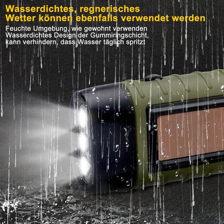 Emergency Flashlight - Military Clamp Rechargeable - Dynamo & Solar Powered - For Emergency Kits and Power Outages - Dark Green
