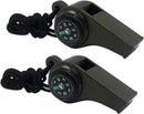 3-in-1 Emergency Whistle with Compass & Thermometer - Set of 2 - Includes Lanyard - Safety Whistle for Outdoor, Hiking & Camping - Green