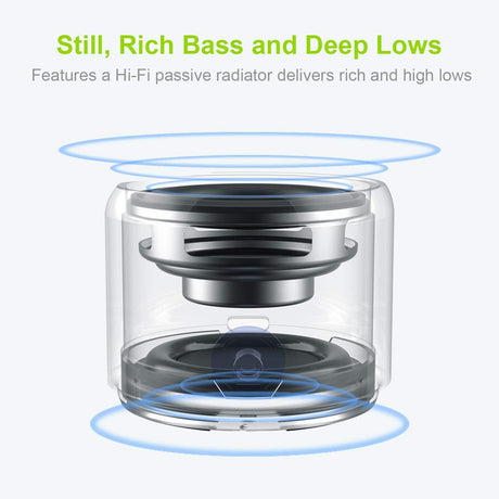 Mini Bluetooth Speaker (Black) | Portable & Pocket-Sized | Powerful Bass with Passive Radiator | 12-Hour Battery Life | Ideal for Outdoors