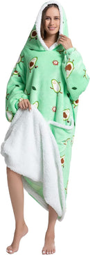 Oversized Hoodie Blanket - Super Soft & Warm - Layered Flannel with Sleeves - Beautiful Print - Fluffy & Non-Marking Interior - Odor-Free - One Size