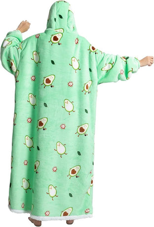 Oversized Hoodie Blanket - Super Soft & Warm - Layered Flannel with Sleeves - Beautiful Print - Fluffy & Non-Marking Interior - Odor-Free - One Size