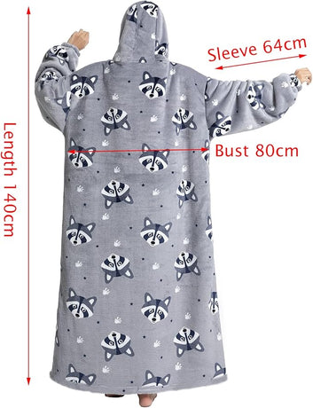 Oversized Hoodie Blanket - Super Soft & Warm - Layered Flannel with Sleeves - Beautiful Print - Fluffy & Non-Marking Interior - Odor-Free - One Size