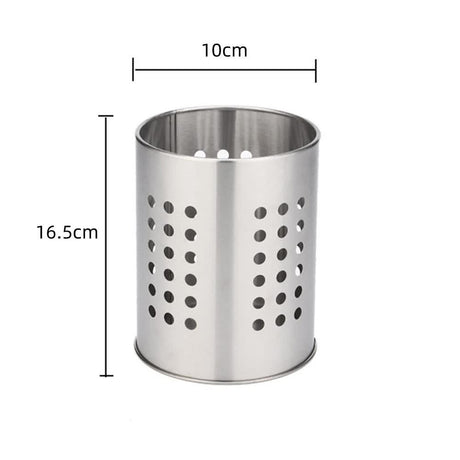 Stainless Steel Kitchen Utensil Holder Round - Spatula Holder for Countertop - 10 x 16.5 cm - Stainless Steel - Silver