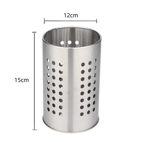 Large stainless steel cutlery holder - cutlery container cylinder - 12 x 15 cm - kitchen organizer - silver
