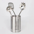 Large stainless steel cutlery holder - cutlery container cylinder - 12 x 15 cm - kitchen organizer - silver
