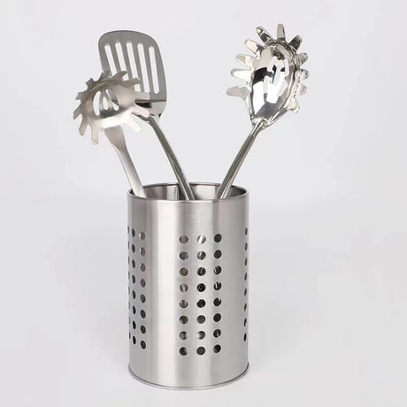 Large stainless steel cutlery holder - cutlery container cylinder - 12 x 15 cm - kitchen organizer - silver