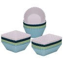 Silicone Muffin Mold Set - 24 Pieces - Reusable Cupcake Molds - Round, Square & Rectangular - Blue & White