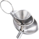 Stainless Steel Funnel Set of 3 - Includes 2 Cleaning Brushes - Kitchen Funnels with Handle - For Liquids, Oil & Spices