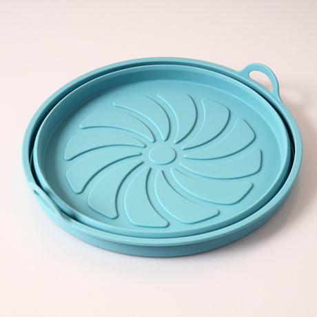 Silicone Airfryer Tray Foldable - Reusable Basket - Heat Resistant & Dishwasher Safe - Round - Blue