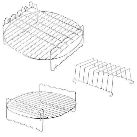 Airfryer Accessories Set 3-piece - Stainless Steel - Grill Rack with Skewers & Bread Rack - Universal - Silver
