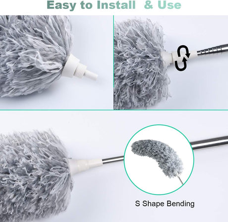 Telescopic Feather Duster - Extendable up to 280 cm - Feather Ball & Dusting Brush - Microfiber - Reach High Ceilings Without a Ladder