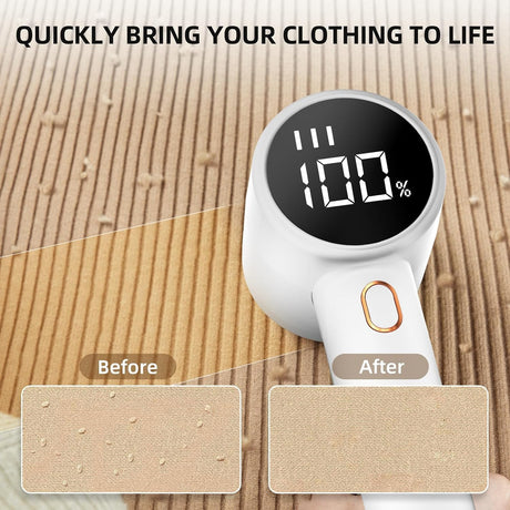 Electric Lint Remover - Rechargeable Lint Shaver - With LED Display - 3 Speeds - Sweater Depiller - White