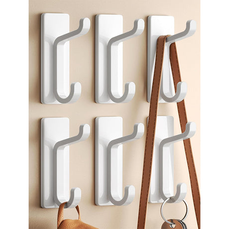 White Towel Hooks - Set of 6 - Self-Adhesive Wall Hooks - No Drilling Required - For Bathroom & Kitchen
