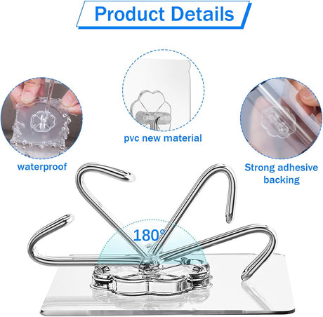 Self-Adhesive Hooks Transparent - Set of 30 - Wall Hooks No Drilling - For Bathroom & Kitchen