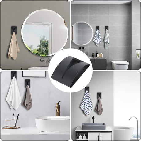 Black Towel Clip - Set of 4 - Stainless Steel - Self-Adhesive Tea Towel Holders - Wall Hooks for Kitchen